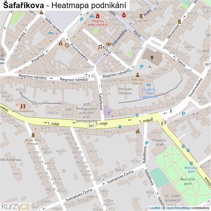 Mapa Šafaříkova - Firmy v ulici.