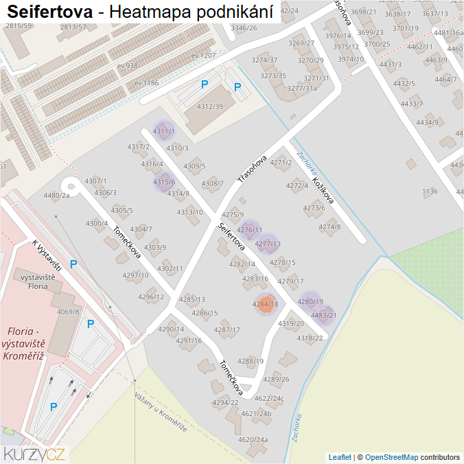 Mapa Seifertova - Firmy v ulici.