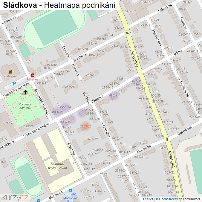 Mapa Sládkova - Firmy v ulici.