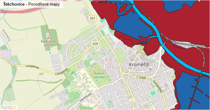 Štěchovice - záplavové mapy stoleté vody
