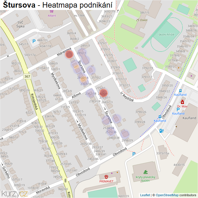 Mapa Štursova - Firmy v ulici.