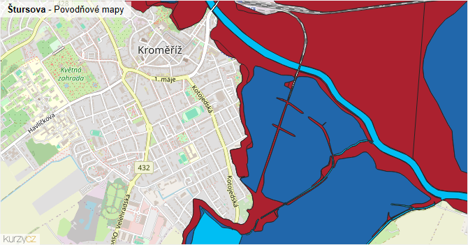 Štursova - záplavové mapy stoleté vody
