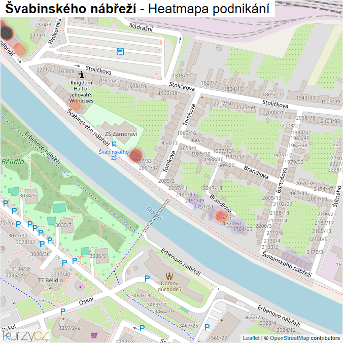Mapa Švabinského nábřeží - Firmy v ulici.