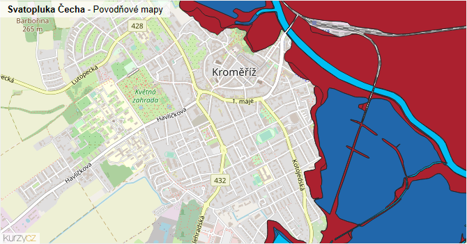 Svatopluka Čecha - záplavové mapy stoleté vody