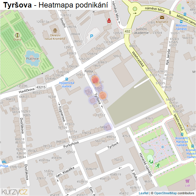 Mapa Tyršova - Firmy v ulici.