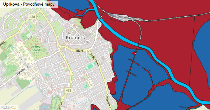 Úprkova - záplavové mapy stoleté vody