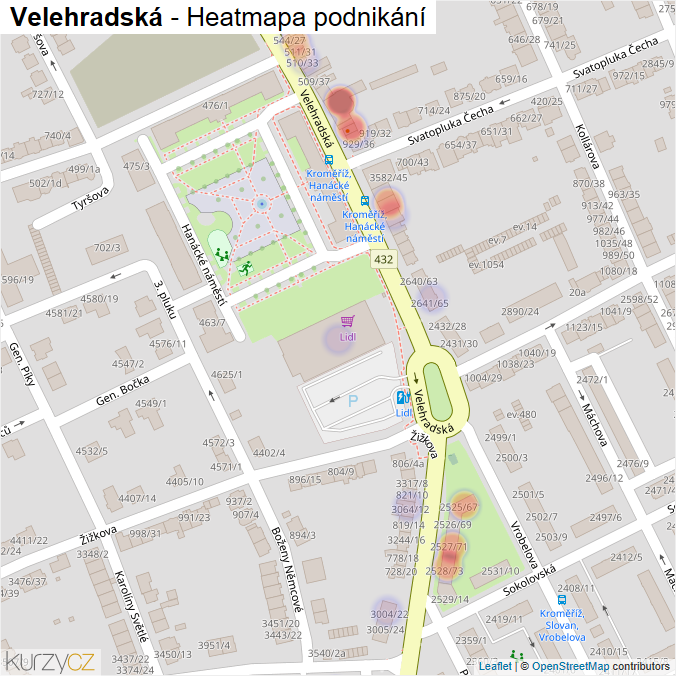 Mapa Velehradská - Firmy v ulici.
