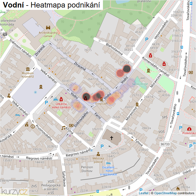 Mapa Vodní - Firmy v ulici.