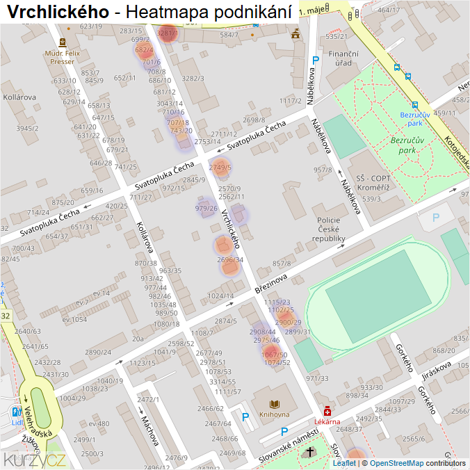 Mapa Vrchlického - Firmy v ulici.