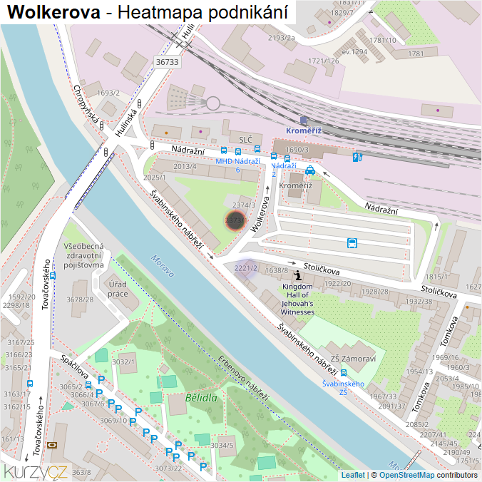 Mapa Wolkerova - Firmy v ulici.