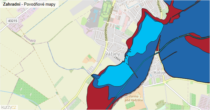 Zahradní - záplavové mapy stoleté vody