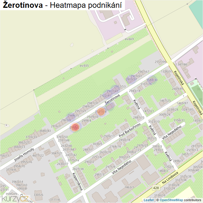 Mapa Žerotínova - Firmy v ulici.