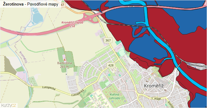 Žerotínova - záplavové mapy stoleté vody
