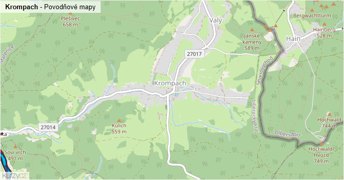 Krompach - záplavové mapy stoleté vody