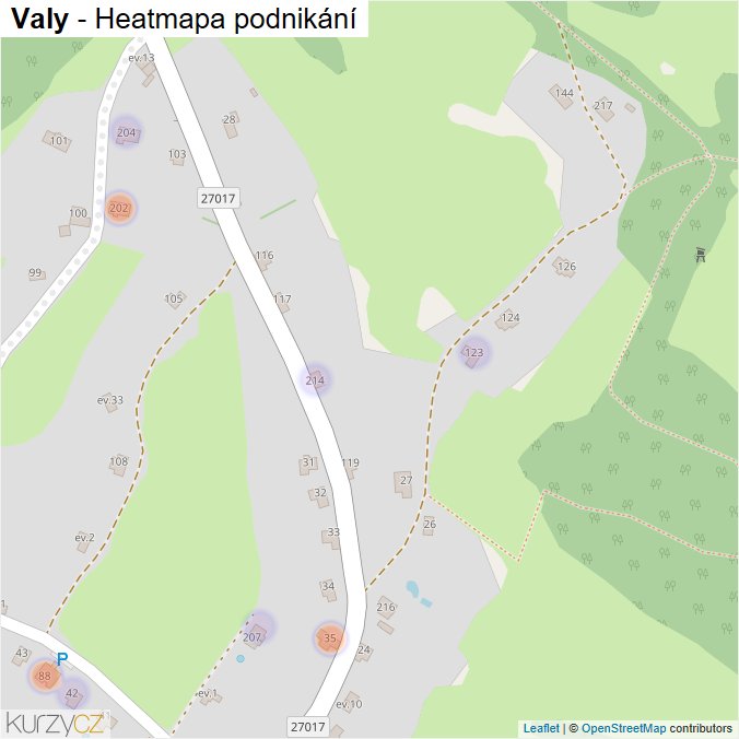 Mapa Valy - Firmy v části obce.