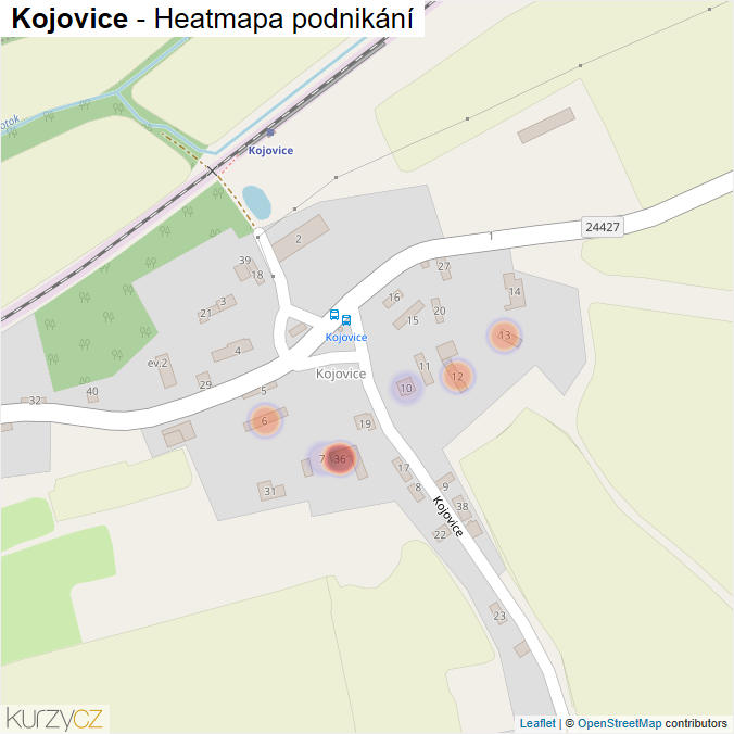 Mapa Kojovice - Firmy v části obce.