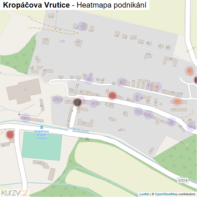 Mapa Kropáčova Vrutice - Firmy v části obce.