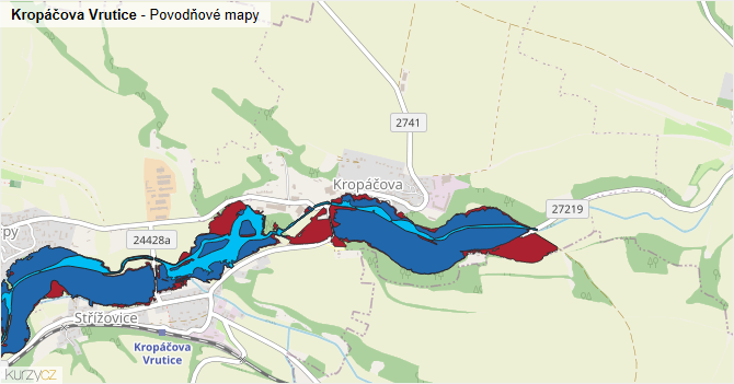 Kropáčova Vrutice - záplavové mapy stoleté vody