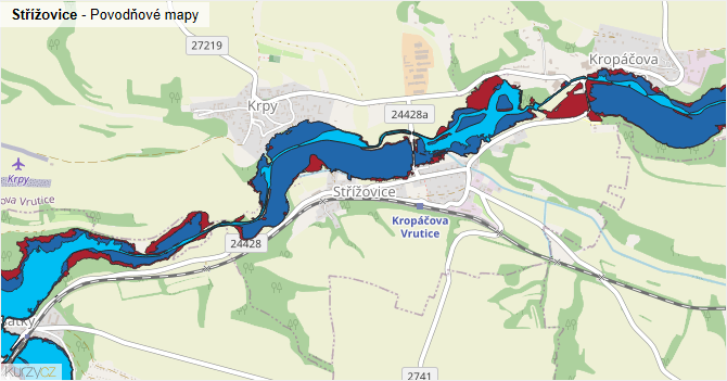 Střížovice - záplavové mapy stoleté vody