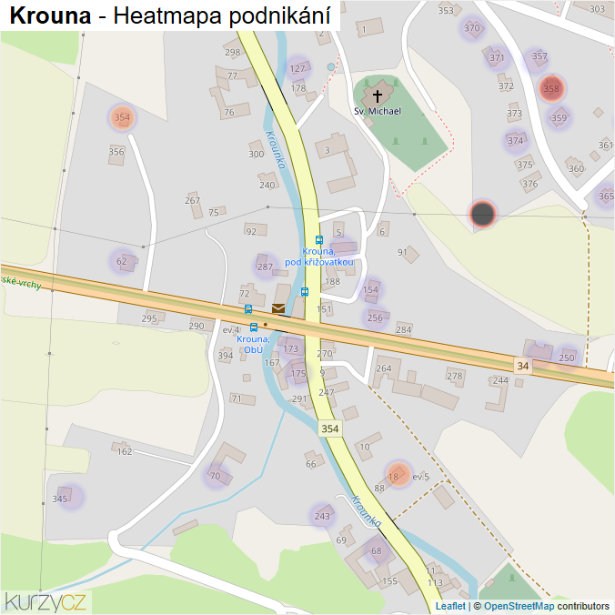 Mapa Krouna - Firmy v části obce.