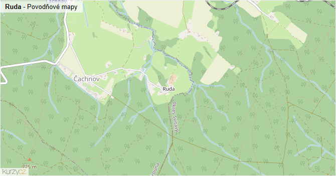 Ruda - záplavové mapy stoleté vody