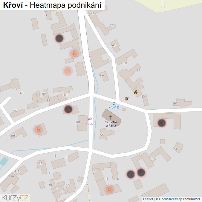 Mapa Křoví - Firmy v obci.
