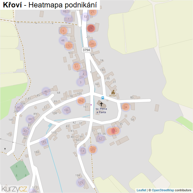 Mapa Křoví - Firmy v části obce.