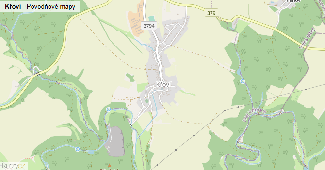Křoví - záplavové mapy stoleté vody