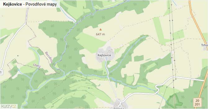 Kejšovice - záplavové mapy stoleté vody