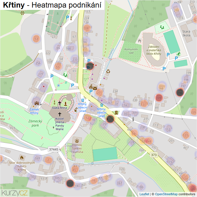 Mapa Křtiny - Firmy v části obce.
