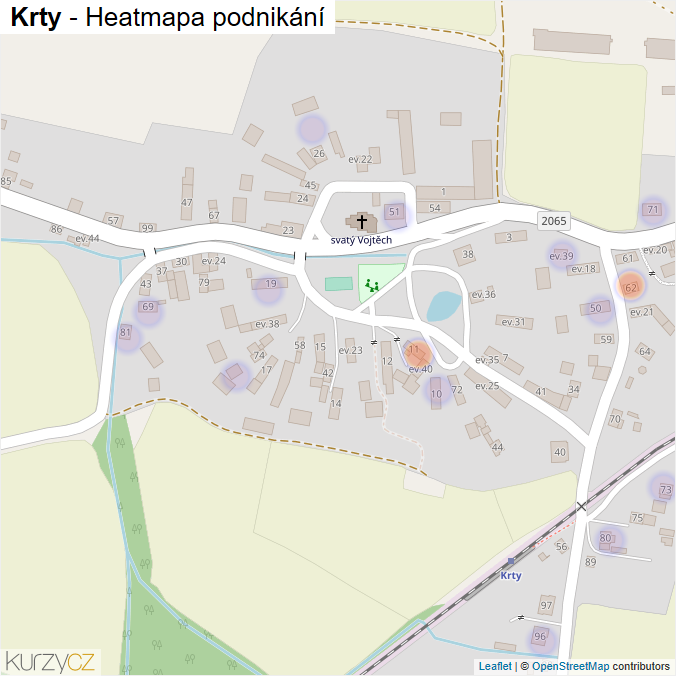Mapa Krty - Firmy v části obce.