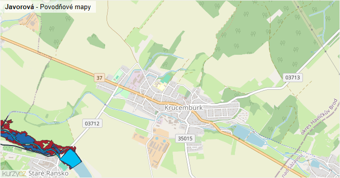 Javorová - záplavové mapy stoleté vody