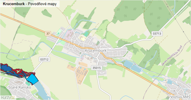 Krucemburk - záplavové mapy stoleté vody