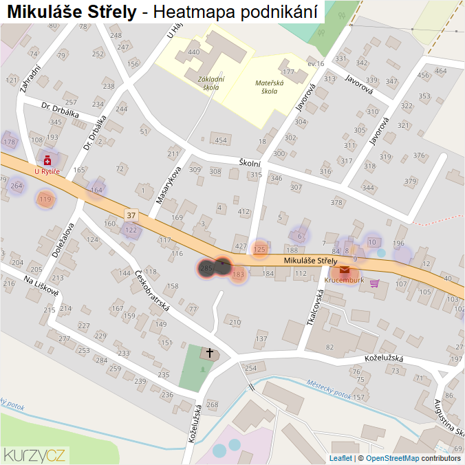 Mapa Mikuláše Střely - Firmy v ulici.