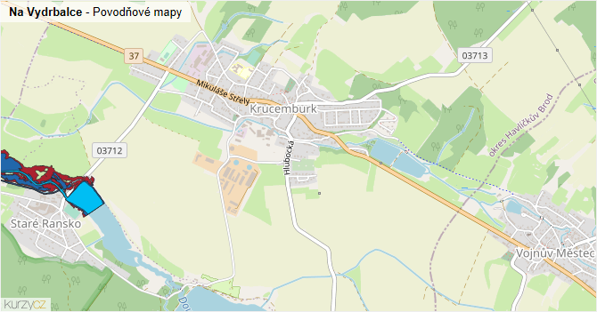 Na Vydrbalce - záplavové mapy stoleté vody