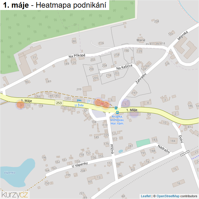 Mapa 1. máje - Firmy v ulici.