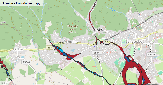 1. máje - záplavové mapy stoleté vody