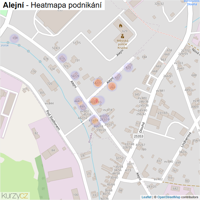 Mapa Alejní - Firmy v ulici.