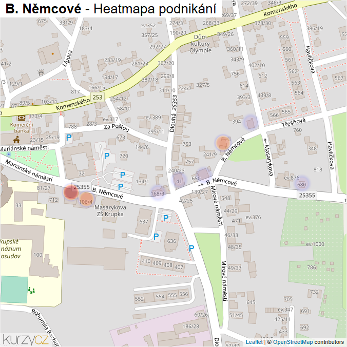 Mapa B. Němcové - Firmy v ulici.