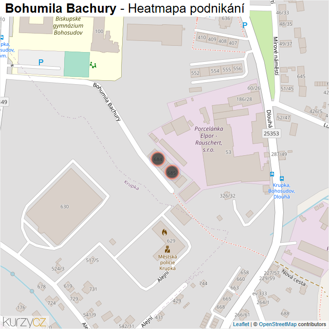 Mapa Bohumila Bachury - Firmy v ulici.