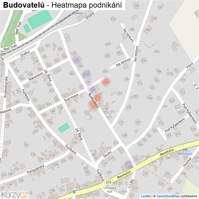 Mapa Budovatelů - Firmy v ulici.