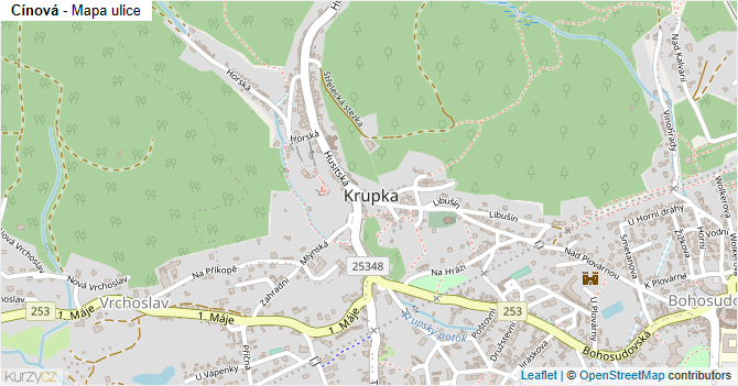 Cínová - mapa ulice