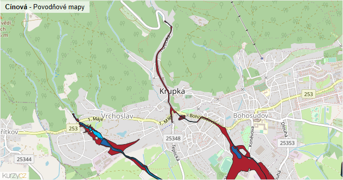 Cínová - záplavové mapy stoleté vody