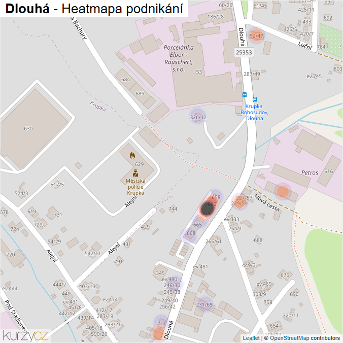 Mapa Dlouhá - Firmy v ulici.