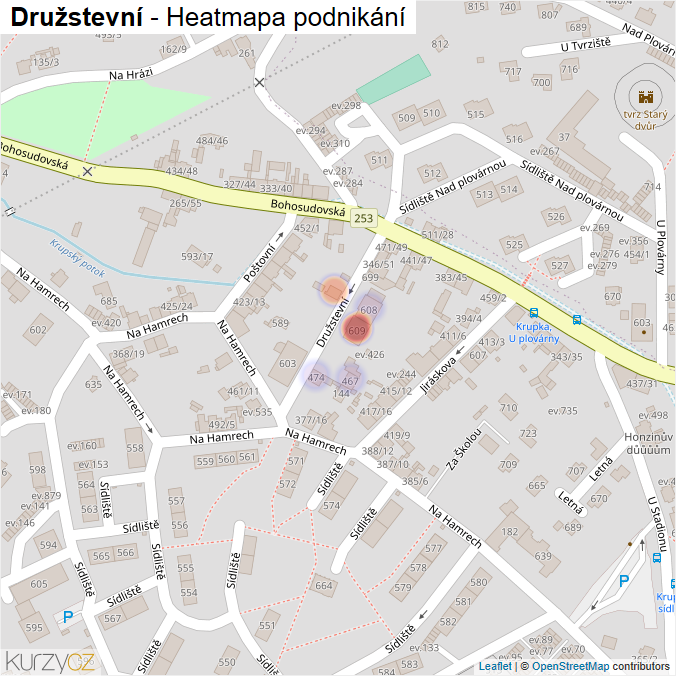 Mapa Družstevní - Firmy v ulici.