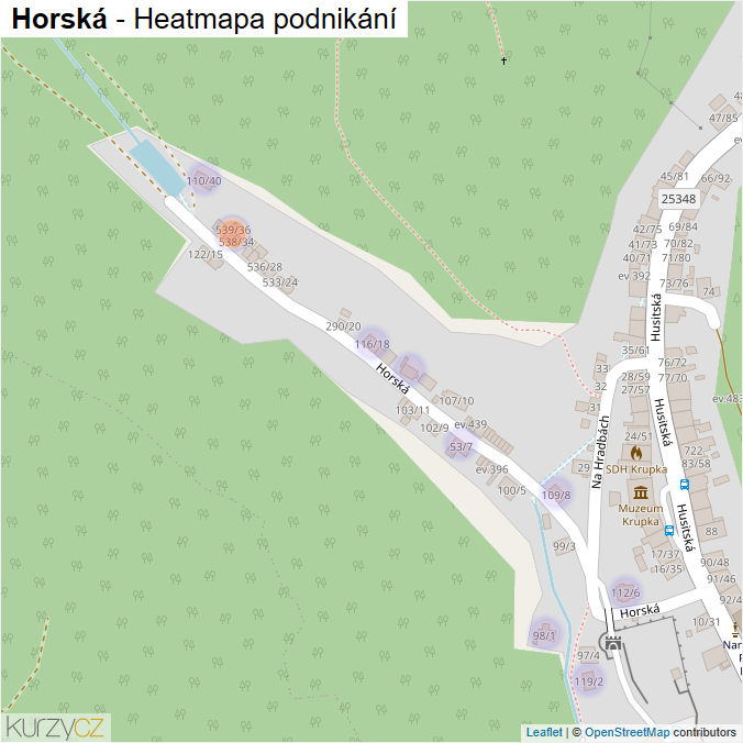 Mapa Horská - Firmy v ulici.