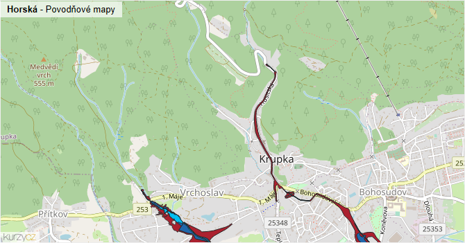 Horská - záplavové mapy stoleté vody