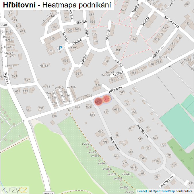 Mapa Hřbitovní - Firmy v ulici.