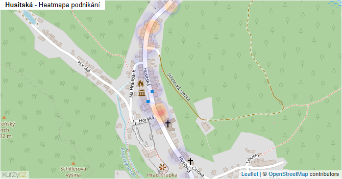 Husitská - mapa podnikání