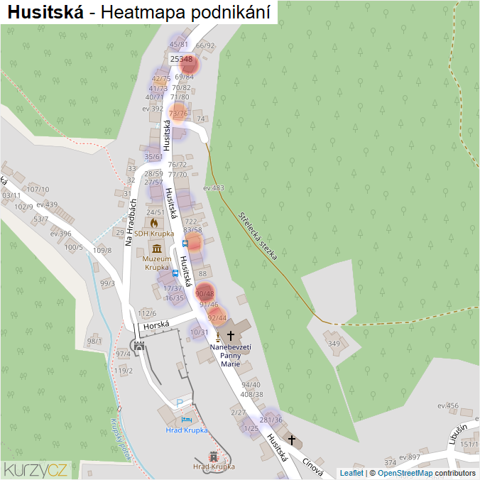 Mapa Husitská - Firmy v ulici.